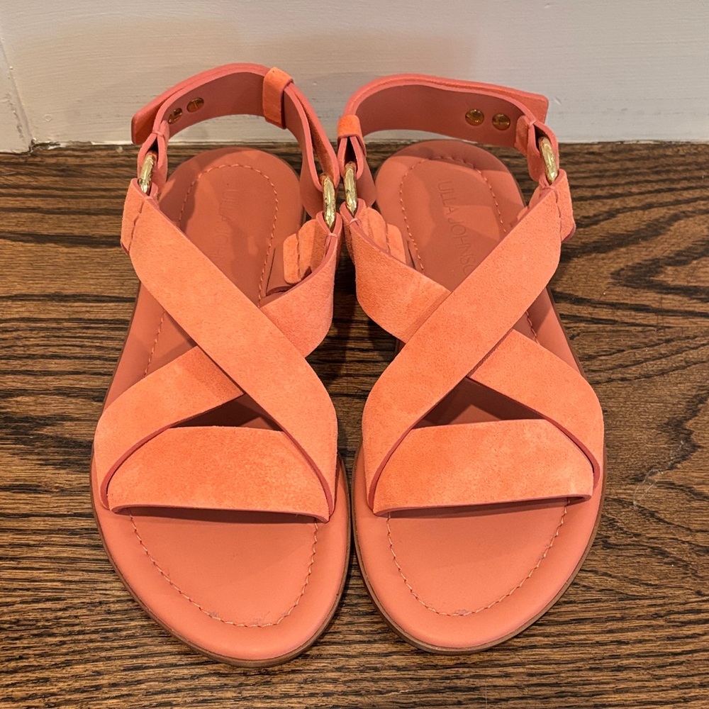 New Ulla Johnson Audrey Criss-Cross Sandals (coral suede)